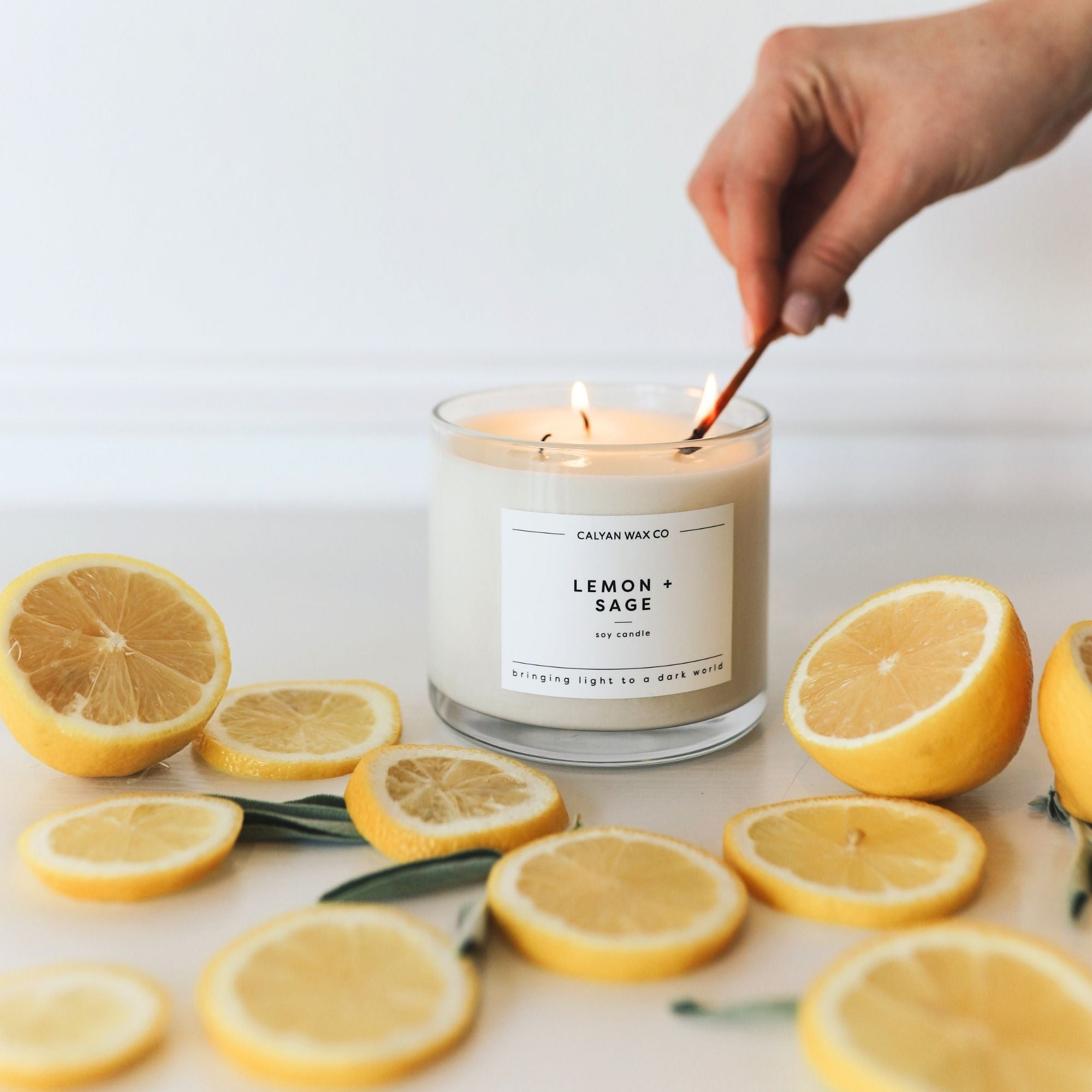 Lemon + Sage 3 - Wick Clear Glass Tumbler Soy Candle - Calyan Wax Co.