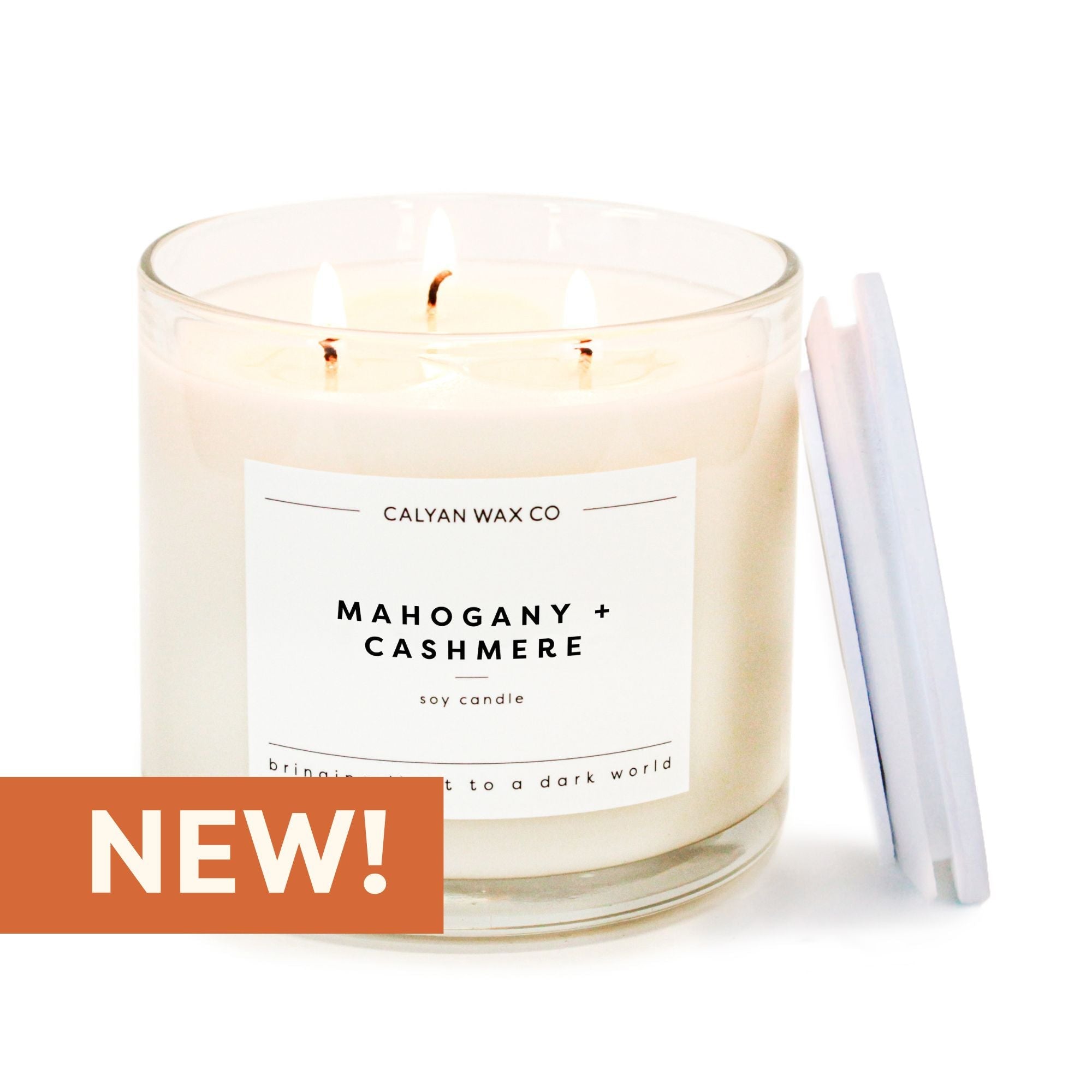 Mahogany + Cashmere 3 - Wick Clear Glass Tumbler Soy Candle - Calyan Wax Co.