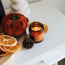 Load image into Gallery viewer, Pumpkin + Spices Mini Amber Jar Soy Candle | Limited Release - Calyan Wax Co.