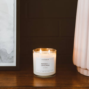 Smoke + Leather Glass Tumbler Soy Candle - Calyan Wax Co.